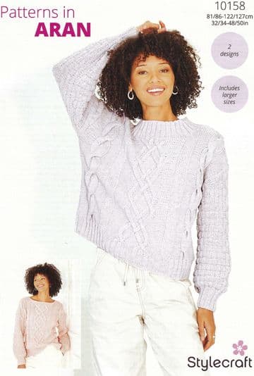 Stylecraft Aran Knitting Pattern - 10158 Ladies Sweaters (2 Designs)