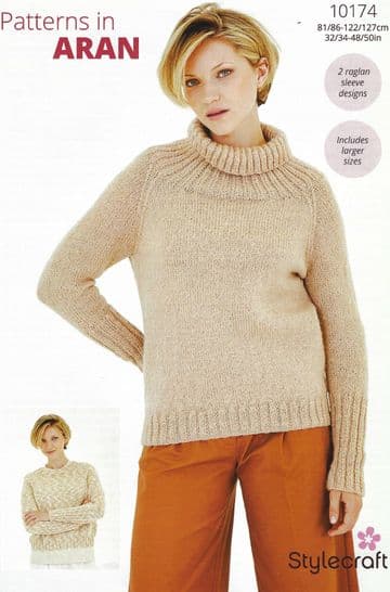 Stylecraft Aran Knitting Pattern - 10174 Ladies Sweaters (2 Designs)