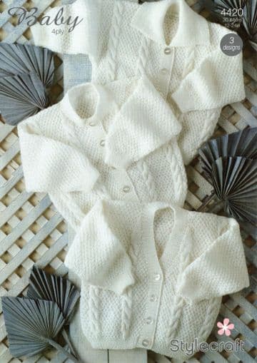 Stylecraft Baby 4 Ply Knitting Pattern - 4420 Baby Cardigans (3 Designs)