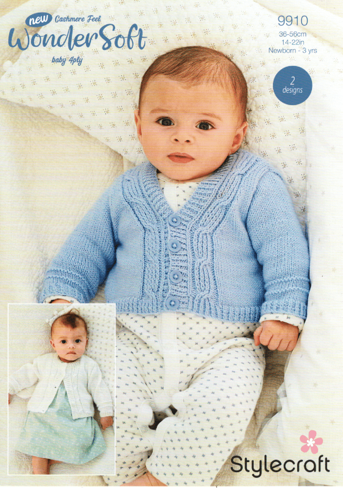 Stylecraft Baby Ply Knitting Pattern 9910 Cardigans