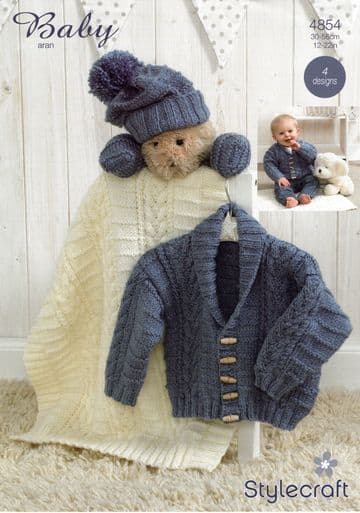 Stylecraft Baby Aran Knitting Pattern - 4854 Jacket, Hat, Mittens & Blanket