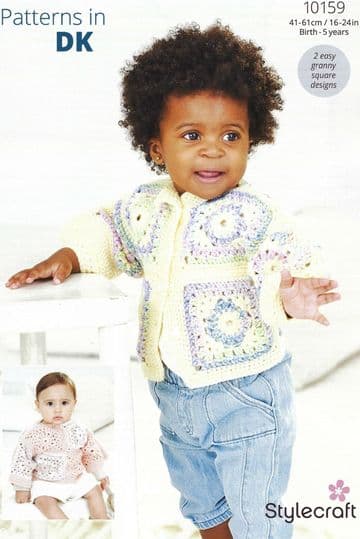 Stylecraft Baby DK Crochet Pattern - 10159 Cardigan & Sweater (2 Easy Granny Square Designs)