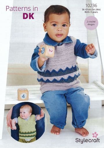 Stylecraft Baby DK Crochet Pattern - 10236 Tank Tops (2 Designs)