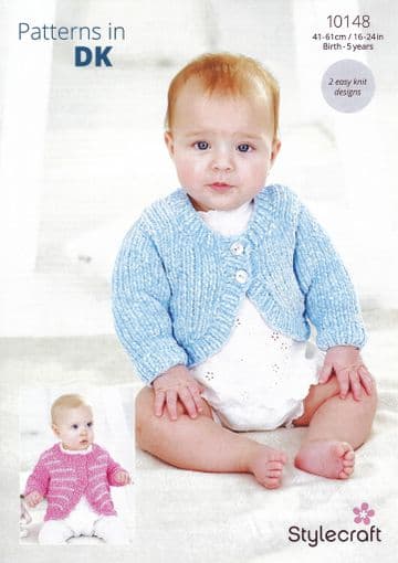 Stylecraft Baby DK Knitting Pattern - 10148 Baby/Toddler Cardigans (2 Easy Knit Designs)