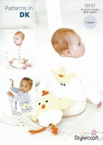 Stylecraft Baby DK Knitting Pattern - 10151 Cardigans & Chick Toy (3 Designs)