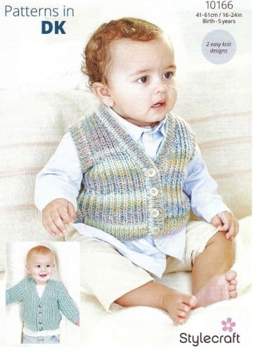 Stylecraft Baby DK Knitting Pattern - 10166 Waistcoat & Cardigan (2 Easy Knit Designs)
