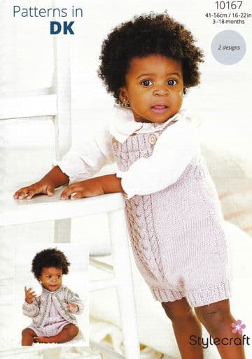 Stylecraft Baby DK Knitting Pattern - 10167 Dungarees & Cardigan (2 Designs)