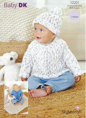 Stylecraft Baby DK Knitting Pattern - 10201 Sweater, Hat & Blanket (Birth-5years)