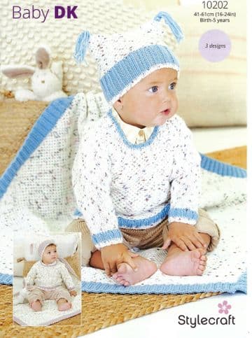 Stylecraft Baby DK Knitting Pattern - 10202 Sweater, Hat & Blanket (Birth-5 years)