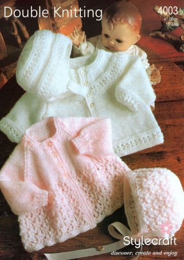 Stylecraft Baby DK Knitting Pattern - 4003 Jackets, Bonnet & Helmet