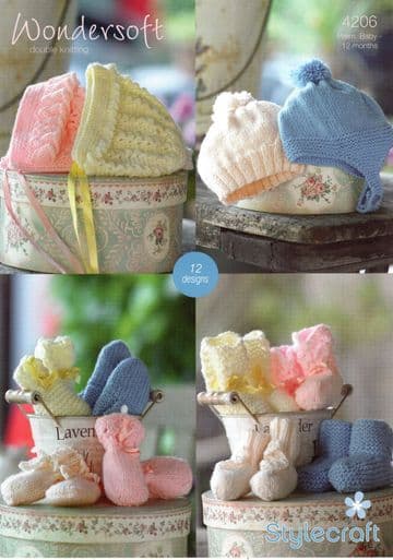 Stylecraft Baby DK Knitting Pattern - 4206 Baby Hats, Bootees & Mittens