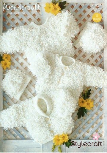 Stylecraft Baby DK Knitting Pattern - 4454 Sweater, Cardigan, Jacket, Bonnet & Hat