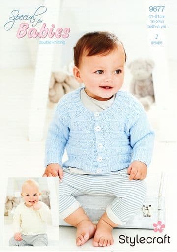 Stylecraft Baby DK Knitting Pattern - 9677 Sweater & Cardigan