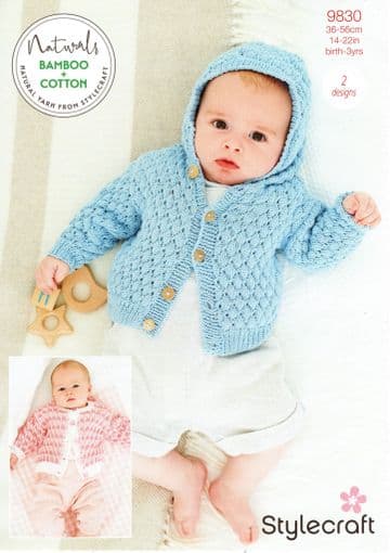 Stylecraft Baby DK Knitting Pattern - 9830 Hooded Jacket & Cardigan