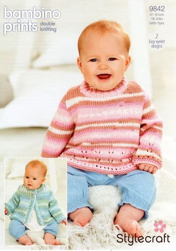Stylecraft Baby DK Knitting Pattern - 9842 Sweater & Cardigan