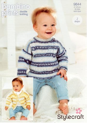 Stylecraft Baby DK Knitting Pattern - 9844 Sweater & Cardigan
