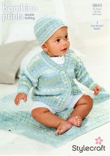 Stylecraft Baby DK Knitting Pattern - 9845 Cardigan, Hat & Blanket