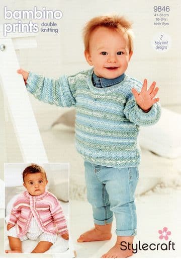 Stylecraft Baby DK Knitting Pattern - 9846 Sweater & Cardigan