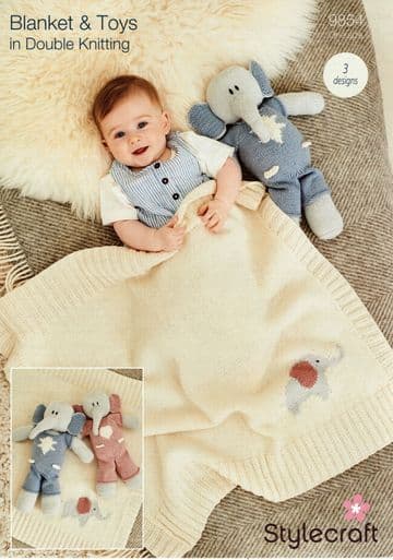 Stylecraft Baby DK Knitting Pattern - 9854 Elephant Toys & Blanket