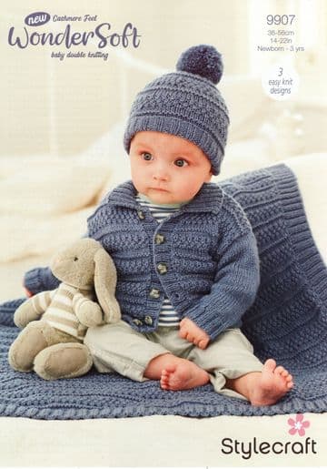 Stylecraft Baby DK Knitting Pattern - 9907 Jacket, Hat & Blanket