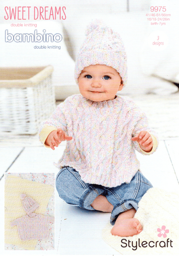 Stylecraft Baby DK Knitting Pattern - 9975 Poncho, Hat & Blanket