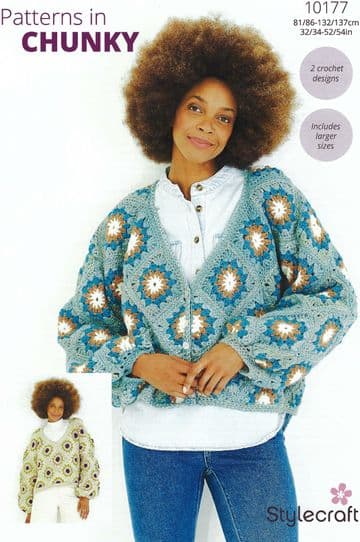 Stylecraft Chunky Crochet Pattern - 10177 Ladies Cardigan & Sweater (32/34-52/54ins)