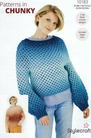 Stylecraft Chunky Crochet Pattern - 10183 Ladies Sweaters (32/34-52/54ins)