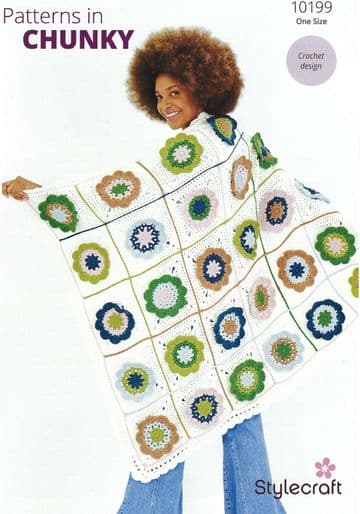 Stylecraft Chunky Crochet Pattern - 10199 Crochet Squares Blanket ( 108cm x 128cm)