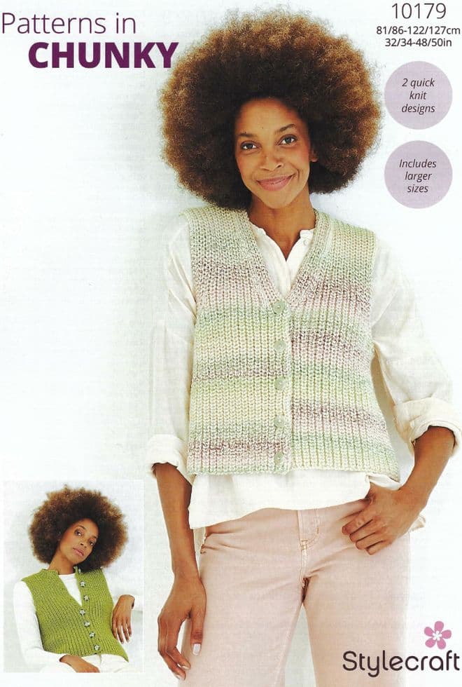 Stylecraft Chunky Knitting Pattern - 10179 Ladies Waistcoats (32/34-48/50ins)