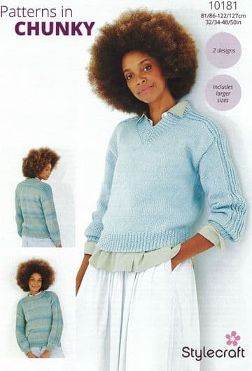 Stylecraft Chunky Knitting Pattern - 10181 Ladies Sweaters (32/34-48/50ins)