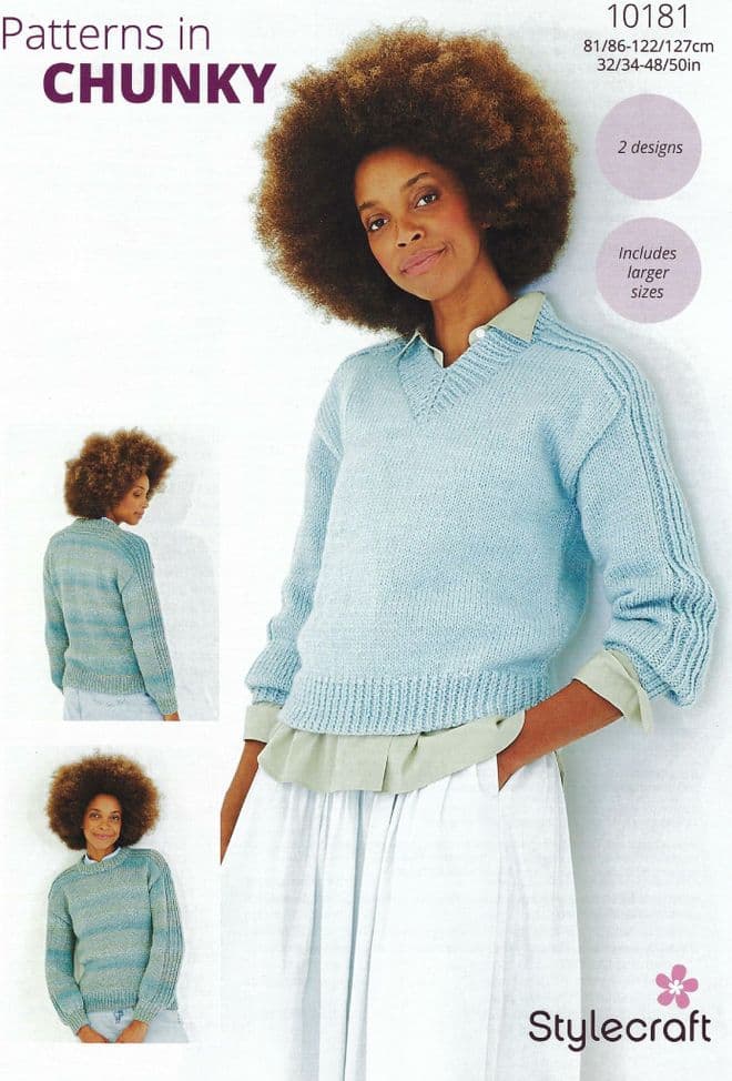Stylecraft Chunky Knitting Pattern - 10181 Ladies Sweaters (32/34-48/50ins)