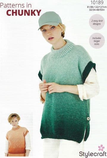 Stylecraft Chunky Knitting Pattern - 10189 Ladies Tunic Tops (32/34-48/50ins)