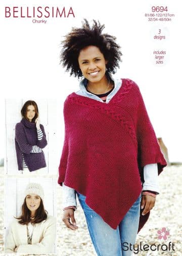 Stylecraft Chunky Knitting Pattern - 9694 Ladies Poncho, Sweater & Hat