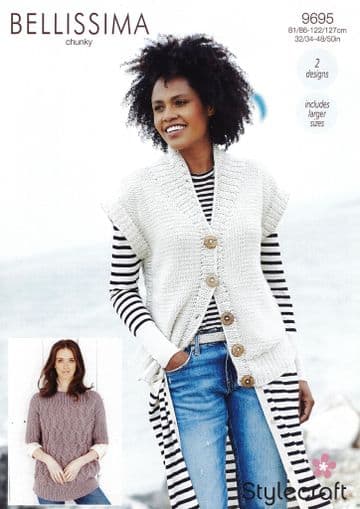 Stylecraft Chunky Knitting Pattern - 9695 Ladies Sweater & Waistcoat