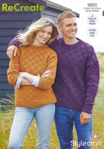 Stylecraft Chunky Knitting Pattern - 9950 Unisex Sweaters (2 Designs)
