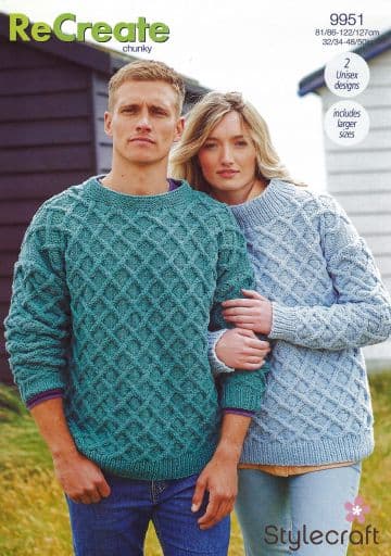 Stylecraft Chunky Knitting Pattern - 9951 Unisex Sweaters (2 Designs)