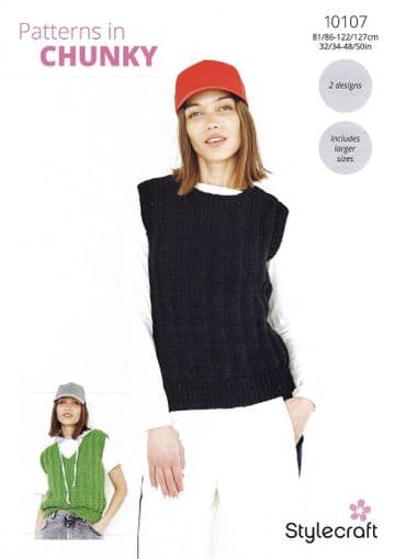 Stylecraft Chunky Knitting Patterns - 10107 Ladies Tank Tops (2 Designs)