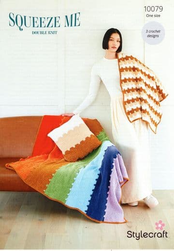Stylecraft DK Crochet Pattern - 10079 Blankets & Cushion (3 Crochet Designs)