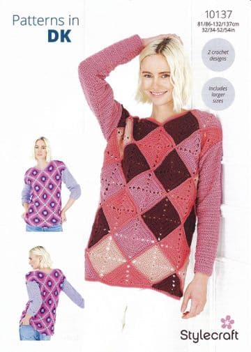 Stylecraft DK Crochet Pattern - 10137 Ladies Sweaters (2 Designs)