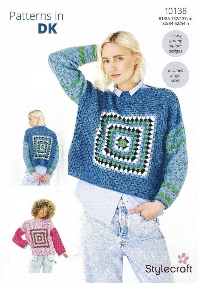 Stylecraft DK Crochet Pattern - 10138 Ladies Sweaters (2 Easy Designs)