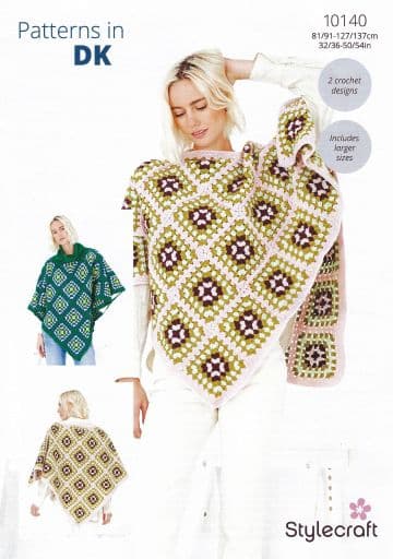 Stylecraft DK Crochet Pattern - 10140 Ladies Ponchos (2 Crochet Designs)