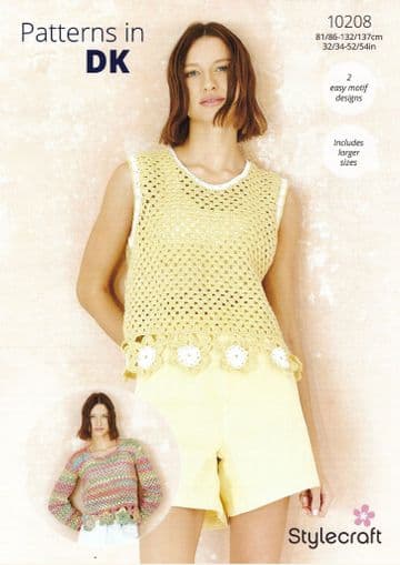 Stylecraft DK Crochet Pattern - 10208 Ladies Summer Top & Sweater ( 2 Designs)