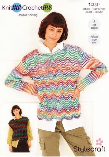 Stylecraft DK Knitting Pattern - 10037 Ladies Sweater & Tank Top