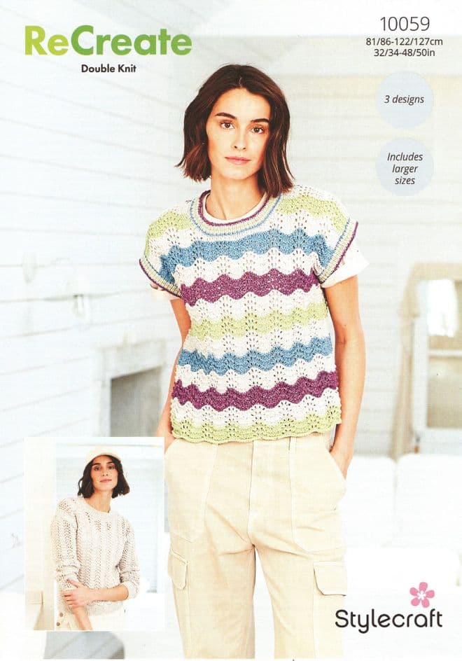 Stylecraft DK Knitting Pattern - 10059 Ladies Summer Top, Sweater & Hat