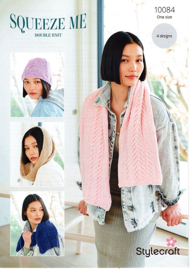 Stylecraft DK Knitting Pattern - 10084 Ladies Hat, Snood & Scarves (4 Designs)