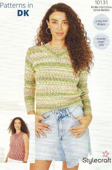 Stylecraft DK Knitting Pattern - 10131 Ladies Sweater & Summer Top (2 Designs)