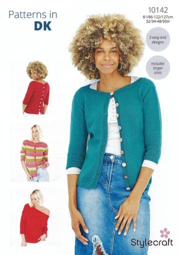 Stylecraft DK Knitting Pattern - 10142 Ladies Cardigans (3 Easy Knit Designs)