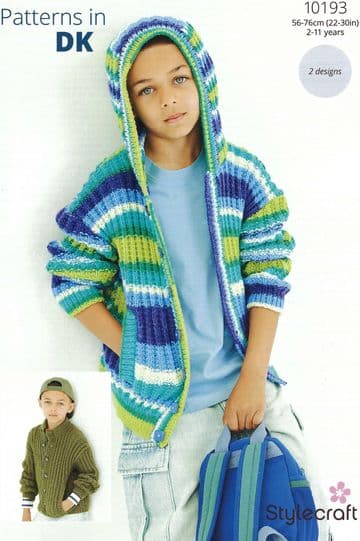Stylecraft DK Knitting Pattern - 10193 Children's Hooded Jacket & Cardigan (2-11yrs)