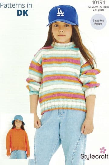 Stylecraft DK Knitting Pattern - 10194 Children's Sweaters (2-11yrs)