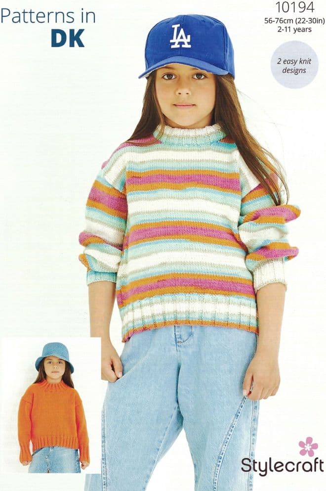 Stylecraft DK Knitting Pattern - 10194 Children's Sweaters (2-11yrs)